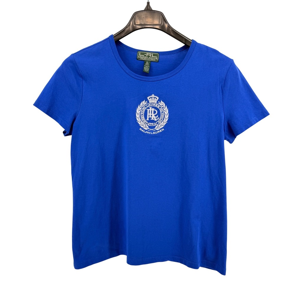 Lauren Active Ralph Lauren T-Shirt Womens XL Pre-Owned SS Tee Blue Crest Logo